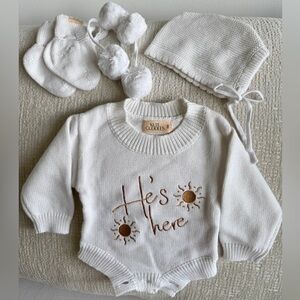 White Baby Knit Set with Embroidered Design